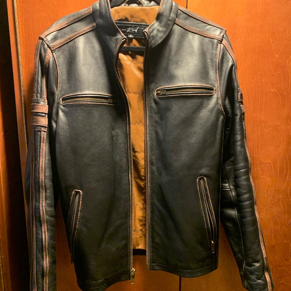Mens Brown Leather Bomber Jacket by Black Rivet SM